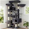 Heybly Albero Per Gatti, Torre 180 cm, 2 Piattaforme, 2 Capanne, 2 Amache, Pannello Per Sgualabocche. Grande Mobile Per Gatti Con Spazio Dormire, Grigio Fumo HCT034G
