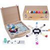 Engelhart - 250150 - Domino Treno Messicano D12 - Valigetta in Legno - 91 Pezzi di Domino + 8 Treni Colorati + Stazione - 2 a 8 Giocatori