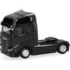 Herpa Modellino camion Iveco S-Way facelift (MY24) trattore 2 assi, nero, miniatura in scala 1:87, pezzo da collezione, Made in Germany, plastica