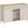 SONGMICS Armadietto, Mobiletto in Metallo, Armadio con Doppia Anta, Chiusura Magnetica, Ripiani Regolabili, Credenza in Acciaio, Beige Sabbia e Rovere Naturale LSC204LF01