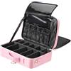Luxspire Custodia Trucco Professionale a 3 Strati, Grande Organizer Cosmetici da Viaggio con Specchio & Tracolla, Porta Pennelli e Borsa Portatrucco per Makeup Artist, Rosa