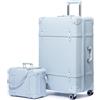 Urecity Set di 4 valigie da viaggio vintage in pelle, leggere, stile retrò, con lucchetto TSA e 8 ruote (S-M-L-XL), Blu Scagliato, S(14)+L(28), Stile vintage