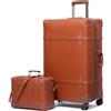 Urecity Set di 4 valigie da viaggio vintage in pelle, leggere, stile retrò, con lucchetto TSA e 8 ruote (S-M-L-XL), Arancio ruggine, S(14)+M(20), Stile vintage