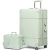 Urecity Set di 4 valigie da viaggio vintage in pelle, leggere, stile retrò, con lucchetto TSA e 8 ruote (S-M-L-XL), Verde Scagliato, S(14)+M(20), Stile vintage