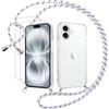 Votvloay Cover Cordino per iPhone 16 6,1 con 2 x Pellicola Protettiva Vetro Temperato, Trasparente Custodia con Laccio Tracolla Corda, Sottile TPU Silicone PC Antiurto Case per iPhone 16, Bianco
