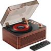 Gueray Lettore CD Bluetooth Portatile con Altoparlanti 3600mAh Ricaricabile Vintage per Casa, Lettore CD Retrò Legno Noce Radio FM con Telecomando, Supporta Riproduzione USB AUX per Audiolibri