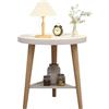 SEHAUSEU Tavolino piccolo rotondo, bianco, tavolo con 2 ripiani, 3 gambe in legno, tavolino da caffè, comodino, per soggiorno, camera da letto, cameretta dei bambini, balcone, giardino, stile scandinavo, 40 x