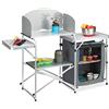 Relaxdays Cucina da Campeggio con Protezione Antivento, Custodia, Pieghevole, Alu e MDF, 111x147x46 cm, Bianco-Grigio