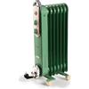 Ariete 8250 Radiatore a olio Vintage, 7 elementi riscaldanti, 1500W, 3 livelli di potenza, Maniglia e ruote per facile trasporto, Verde
