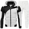Dinnesis Completo felpa con cappuccio uomo tinta unita con zip pantaloni casual sport manica lunga gilet nero uomo tuta, bianco, M