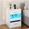 YITAHOME Comodino, tavolino con luci a LED e stazione di ricarica, comodino con cassetti per soggiorno, camera da letto, 40 x 40 x 60 cm, bianco