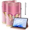 TUOLISG Custodia per Lenovo Tab M11 con portapenne e penna, ultra sottile, in pelle PU, con supporto per Lenovo Tab M11 TB330FU 2024, visualizzazione multi-angolo, farfalla rosa