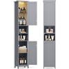 VASAGLE Mobile da Bagno con Luce, Armadietto Mobiletto da Bagno a Colonna con Ripiani Regolabili, Scomparti Aperti, per Piccoli Spazi, Moderno, Grigio Tortora BBC566G03