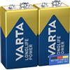 VARTA Longlife Power blocco da 9V Batterie 6LR61 (pacco da 2) Batteria alcaline blocco E - Made in Germany - Ideali per rilevatori antincendio, rilevatori di fumo, accordatori