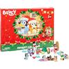 Bluey Calendario dell'Avvento, trova 4 mini figure, Bingo, Muffin e calzini, 12 altri accessori, 3 piedi di carta e 5 adesivi per rivelare Dietro 24 finestre