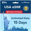 TSIM USA eSIM 15 Giorni | Dati Illimitati | Multi-Operatore 5G | Attivazione Automatica | Ricaricabile | Hotspot Consentito | QR-Code ricevuto via E-mail entro 24 Ore | Solo Dati