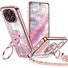TVVTPU Cover per Xiaomi Redmi Note 14 Pro/Poco X7 5G con Cordino e Doppio Anello Support, Custodia Antiurto Chiaro Lusso Glitter Cellulare con Cuore Bellissima Brillantini Placcato per Donne,Oro Rosa