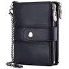 QUEAMBLER Portafoglio da uomo con Protezione RFID in vera Pelle Morbida con Catena, Doppia Cerniera, Portafogli da Uomo in Pelle con Tasca Portamonete con 16 Carte Scomparti (Nero)