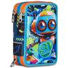 SJ GANG STYLE JAM GANG Astuccio Scuola 3 Zip, Blu, Portapenne Triplo Scomparto Completo Di Penne, Matite, Colori, Accessori Zaino, Scuole Elementari, Bambino