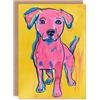 Artery8 Cute Puppy Pop Art Pink Yellow Blue Dog Lover Blank For Him Or Her Art Birthday Card