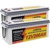 FEENCE 2 confezioni di batterie al litio da 200 Ah LiFePO4, 12 V 200 Ah, max. 5120 Wh Energy Litio, 4000 - 15000 cicli Deep Cycle con 200 A, BMS, per camper, solare, marine, barca, applicazioni off-grid
