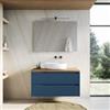DEGHI Mobile bagno sospeso 100 cm blu oceano cannettato con top rovere gold e specchio - Konai plus