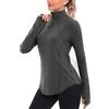Crewhpo Maglia Running Donna Manica Lunga Maglia Sportiva con Cerniera 1/4 Asciugatura Rapida Magliette Sportive Traspirant T Shirt Sportivo Leggera Maglietta Palestra per i Pollici Grigio Scuro XXL