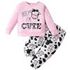 Generic Le Ragazze del Bambino Manica Lunga Stampa Mucca Cartone Animato Top Pantaloni Due Pezzi Abiti Casual impostati per Abbigliamento per Bambini Pigiama Pesante