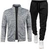 Generico Tuta Uomo Completa Cotone Leggero 2 Pezzi Taglie Forti Felpa senza Cappuccio e Pantalone Alla Moda Tinta Unita Autunno Inverno Elegante Giacche con Zip e Tasche Sportiva Casual Jogging Palestra