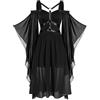 Generico Costume Halloween Donna Sexy Steampunk Goth Dress Vestito Medievale Manica a Pipistrello in Tulle e Spalle Scoperte Costume Strega Vestiti Donna Autunnali Abito Vittoriano Classico