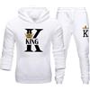 Edelaura Tuta Sportiva Donna e Uomo Set Felpa con Cappuccio Coppia Tuta Sportiva Invernale 2 Pezzi Maniche Lunghe con Tasche Pantaloni con Coulisse Stampa King Queen Abiti da Freizeit Jogging Unisex