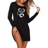 Demegimi Camicia da Notte Donna Manica Lunga in Cotone Comodo Camicia da Notte con Stampa a Cuore e Scollo Rotondo