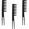 Boao 3 Pezzi Coda di Pavone Pettini Ampi Denti Pettini con Doppia-Punta Coda di Ventola Sezione Styling Pettini Districanti per Adulto Bambino, Nero