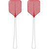 LifeChic Battimosche Manuale 43 cm - Manico in Ferro, Paletta Flessibile in Plastica Rossa - Scacciamosche per Interni ed Esterni - Contro Mosche, Zanzare e Insetti Volanti - Confezione da 2 pezzi