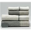 Mahome Set Asciugamani 4 Pezzi 450 Gr/m² 100% Cotone Italiano Artigianale con Balza in Lino | Set 2 Viso + 2 Ospite Morbidi Soffici Made in Italy (Salvia Balza Lino)
