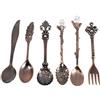 Fdit 6pcs/Set di Posate Vintage Cucchiaio da Dessert caffè Cucchiaio forchetta Frutta Royal Metal Mini Intagliato tavola Frutta Cucchiaio per Sala Bar Sweet Snacks Red Brass