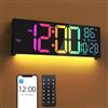 Mee 2ou Orologio da Parete Digitale 16,5 con Bluetooth, Luce Notturna, Dimerabile, 2 Allarmi, Temperatura, Colori RGB, Telecomando, 12/24H, Timer - Salotto, Ufficio, Anziani