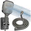 HNOOM Kit Doccia Completo, Soffione Doccia Quadrato 120mm Alta Pressione + Tubo 1.5M + Supporto Senza Fori, 8 Modalità, Anticalcare, Universale per Doccia Bagno（Grigio）