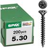 Spax T-STAR plus, vite universale, a testa svasata, colore nero, filettatura completa (5 x 30 mm, 200 pezzi)