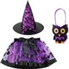 NebulaGlam Costume da Strega Bambina, Vestito Strega Bambini Carnevale Cosplay Set, Set Costume da Strega Halloween Cosplay per Bambina Ragazze (3-8 Anni) (Viola)
