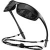 LINVO Occhiali da sole sportivi polarizzati per uomo e donna, ultraleggeri, avvolgenti, protezione UV400, per guida e pesca, A02 Nero Blu Ghiaccio, Medium
