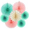 SUNBEAUTY 7 Pezzi Rosa Menta Decorazioni Floreali in Carta Confezione da Ventagli Rotondi in Carta da Appendere per Matrimoni, Deco Estiva, Compleanno, Baby Shower, Backdrop Garland Deco da Tavolo