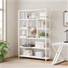 LVB Libreria alta a 6 ripiani, in legno, grande, in metallo, librerie e librerie moderne, 6 ripiani, espositore verticale aperto per camera da letto, soggiorno, ufficio, bianco