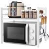DWDHYEAN Scaffale Cucina Estensibile Mensola Microonde Scaffale da Cucina, Ripiani per Microonde con 6 Ganci, Mensola Cucina per Mettere Piatti e Ciotole. (Bianco)