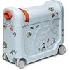 Stokke JetKids BedBox, Blue Sky - Valigia cavalcabile per bambini dai 2 ai 7 anni (fino a 35 kg) - Si trasforma in letto - Include materasso, adesivi decorativi e cinghia di trasporto regolabile