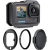 GEPULY Telaio in alluminio Custodia per Gopro 13 12 11 10 9 nero, dita magnetiche protettive video gabbia laterale aperta con filtro UV da 52 mm e anello adattatore staccabile e copriobiettivo per