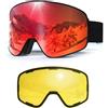 VCOROS Occhiali da Sci con Magnetico Lenti Intercambiabili,YH212 Maschera da Sci OTG per Unisex Anti-UV400 Anti Nebbia Antipolvere Antivento Occhiali da Neve per Ski Ciclismo Moto (03-REVO Red/Black)