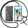ISOI Cover con Cordino per Honor 400 Smart 5G, Custodia Trasparente con Collana Tracolla Laccio Collo Ultra Sottile Morbido TPU Silicone Antiurto AntiGraffio Case, Nero
