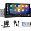 Hexinex Autoradio 1 DIN con Schermo 6.86 pollici IPS Touchscreen, Car Radio Wireless CarPlay & Android Auto, Pulsante luminoso a 7 colori, FM Tipo-C Comandi al Volante