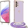 E-Lush Cover per Samsung Galaxy A53 5G con Cordino, Ultra Sottile Cuore Amore Elettrolitico Cover per Samsung A53 5G, Morbido TPU Silicone Custodia con Regolabile Collana Antiurto Protettiva Viola